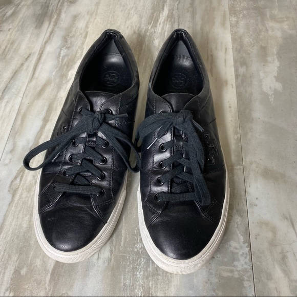 Tory Burch Black Leather Sneakers - Picture 2 of 9